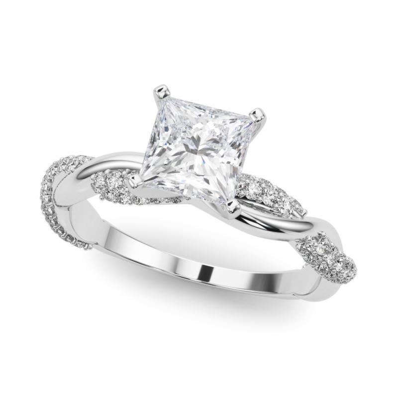 Taglio princess GIA 1,3 Carati Princess Twisted Pave Braided Band Anello di diamanti in oro bianco 18K in vendita