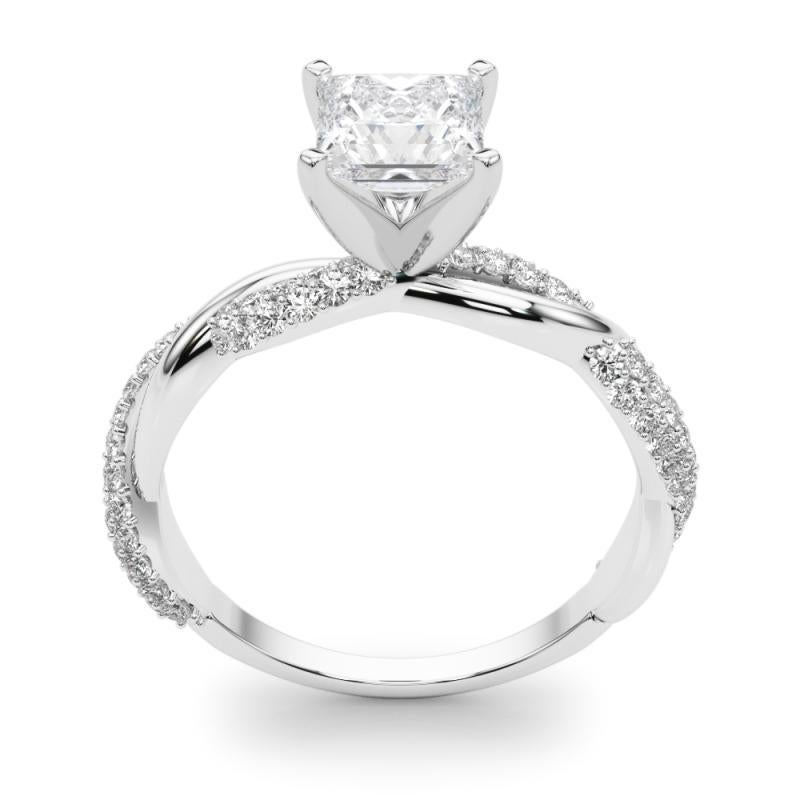 Donna GIA 1,3 Carati Princess Twisted Pave Braided Band Anello di diamanti in oro bianco 18K in vendita