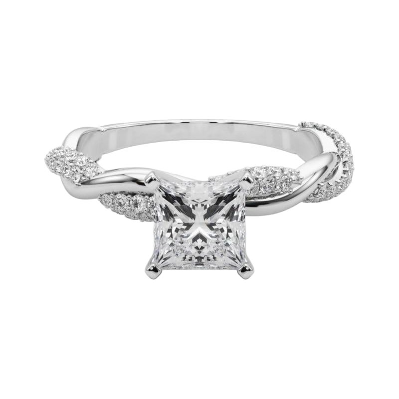 GIA 1,3 Carati Princess Twisted Pave Braided Band Anello di diamanti in oro bianco 18K