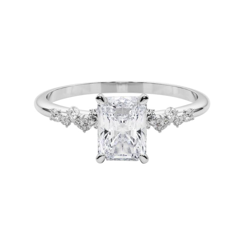 GIA 1,3 Karat Radiant Cluster Trellis Solitär 18K Weißgold Diamantring