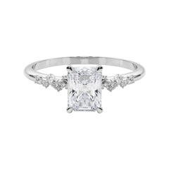GIA 1,3 Karat Radiant Cluster Trellis Solitär 18K Weißgold Diamantring