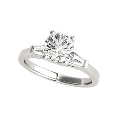 GIA 1.3 Carat Round & Fancy Baguette Three-Stone  Diamond Ring