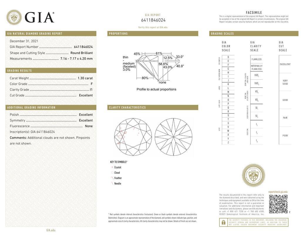 Contemporain GIA 1.3 Carat Round Multi-Row Pave & Solitaire 18K Yellow Gold Diamond Ring en vente