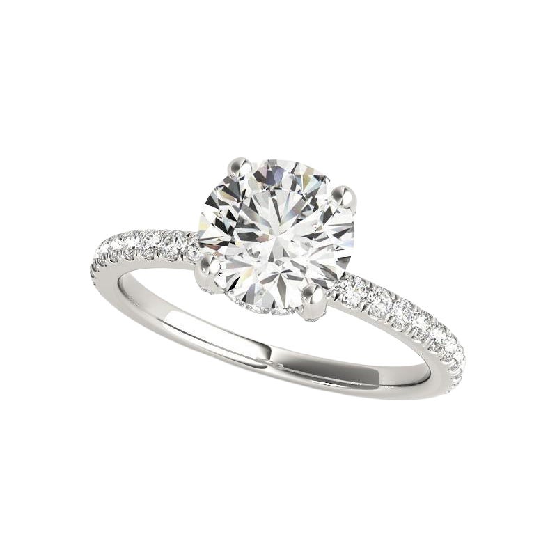 GIA 1.3 Carat Round Solitaire Hidden Halo Pave 18K White Gold Diamond Ring
