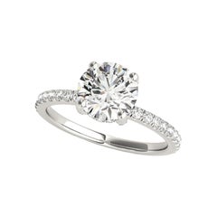 GIA 1.3 Carat Round Solitaire Hidden Halo Pave 18K White Gold Diamond Ring