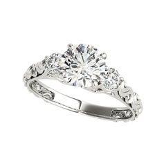 GIA 1.3 Carat Round Three-Stone Tiered Vintage 18K White Gold Diamond Ring