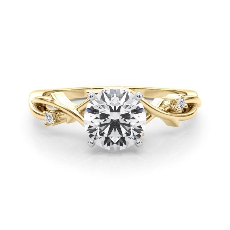 Taglio rotondo GIA Anello con diamante rotondo a forma di vite da 1,3 carati ispirato alla Nature in oro giallo 18K in vendita
