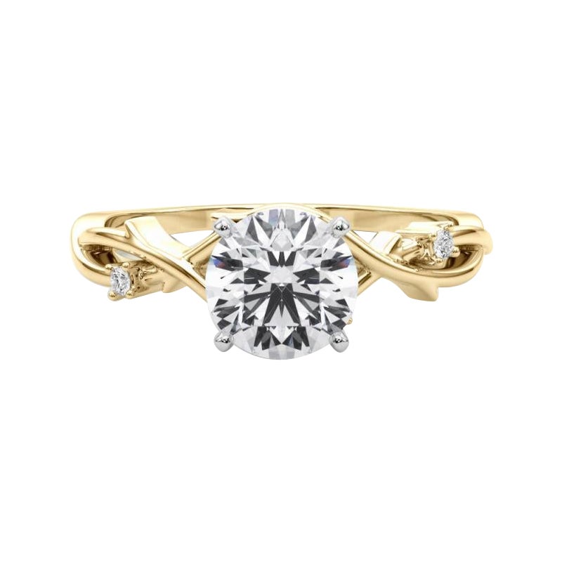 GIA Anello con diamante rotondo a forma di vite da 1,3 carati ispirato alla Nature in oro giallo 18K