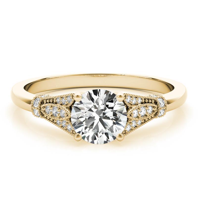 GIA 1,3 carati tondo vintage con foglie a pavé in oro giallo 18 carati In condizioni Nuovo in vendita a New York, NY