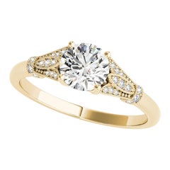GIA 1,3 carati tondo vintage con foglie a pavé in oro giallo 18 carati