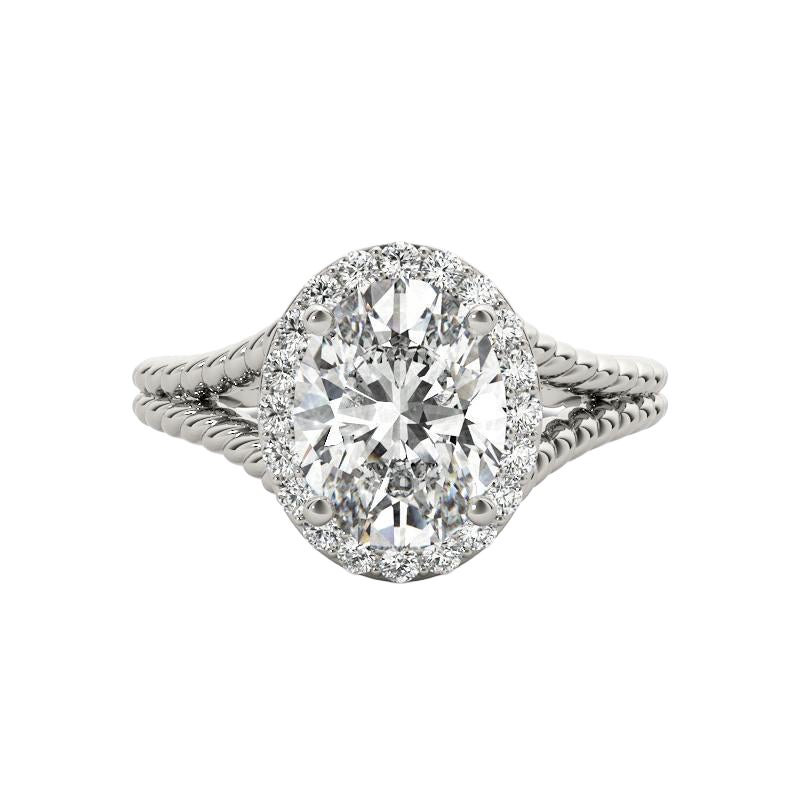 GIA 1.3 Carat Twisted Rope Split Shank Oval Halo 18K White Gold Diamond Ring (bague à diamant en or blanc 18K)