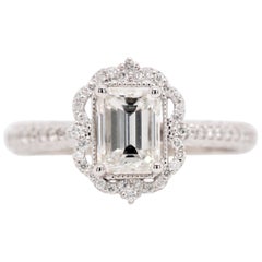GIA 1.30 Carat Emerald Cut Diamond Fancy Halo Engagement Ring