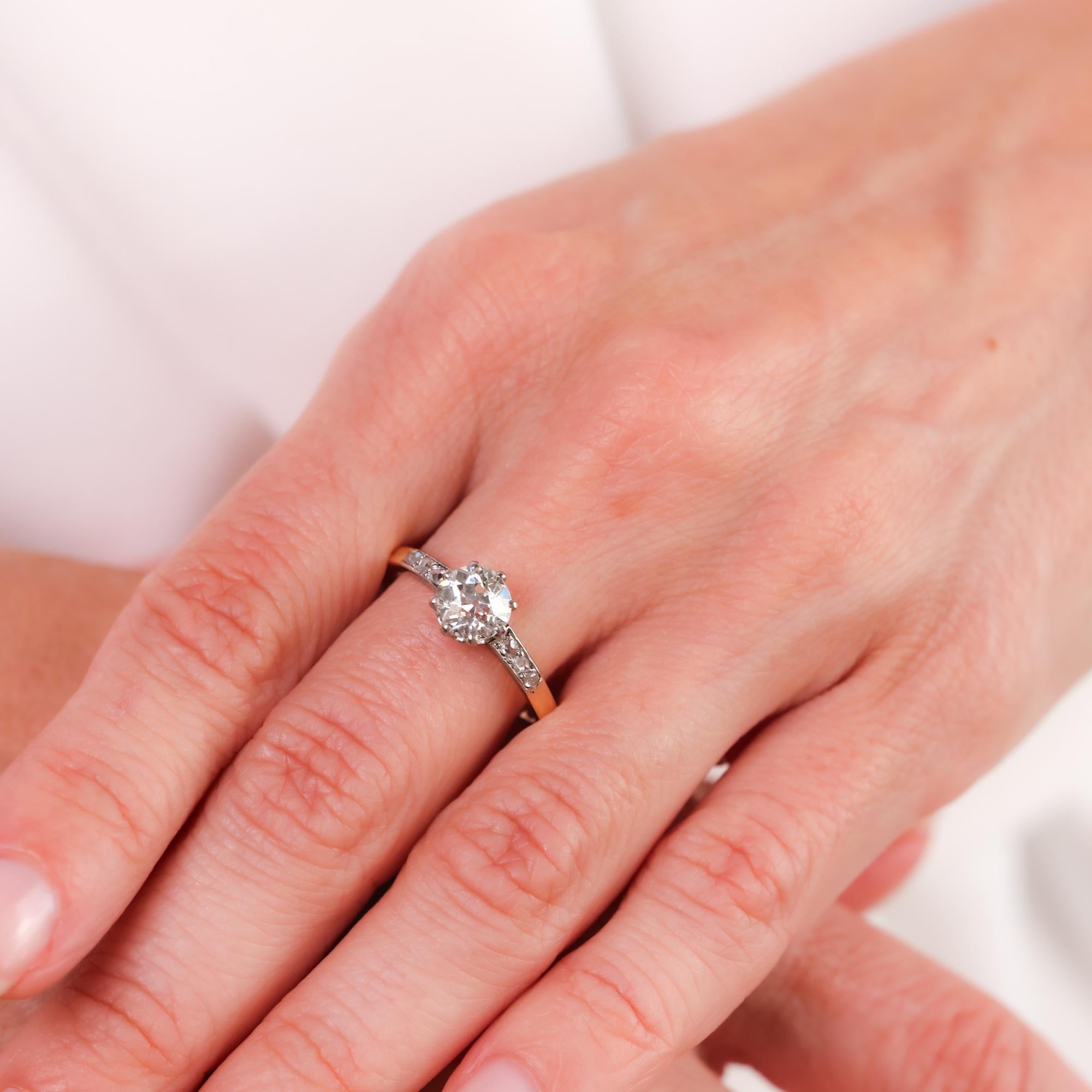 Old European Cut GIA 1.30 carat old European cut diamond 18k yellow gold engagement ring For Sale