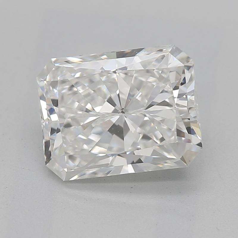 A remarkable diamond ring that captivates with its stunning array of brilliance, this piece features a striking radiant 1.30 center stone, showcasing an exquisite G and SI2. The design is elevated by a delicate halo of prong set diamonds that