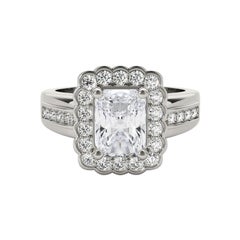 GIA 1.30 Carat Radiant Lace Flower Halo Vintage  Diamond Ring