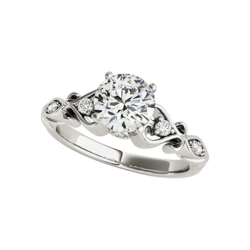GIA 1,30 Carati Rotondo a Cinque Pietre Anello con Diamante Antico a Voluta in Oro Bianco 18K