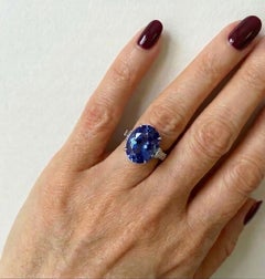 GIA 13.00 Carat Ceylon No Heat Sapphire Diamond Oval Ring 18K White Gold