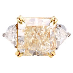 GIA Anello in oro giallo 18 carati e platino con diamante da 13,01 carati di peso totale