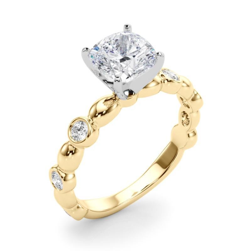 GIA 1.30ct Cushion Side Stone Bezel Band Solitaire Yellow Gold Diamond Ring Pour femmes en vente