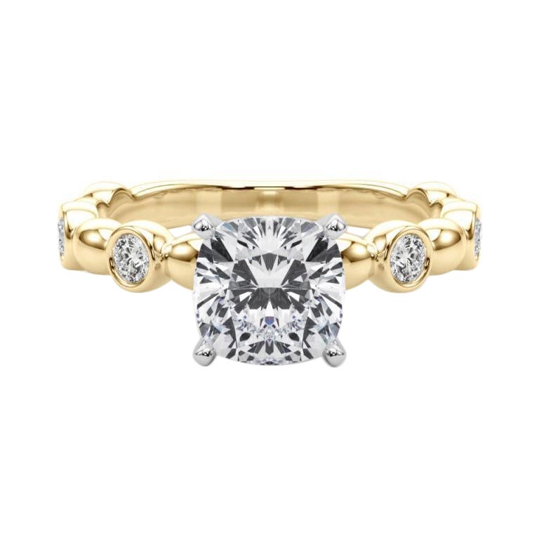 GIA 1.30ct Cushion Side Stone Bezel Band Solitaire Yellow Gold Diamond Ring en vente