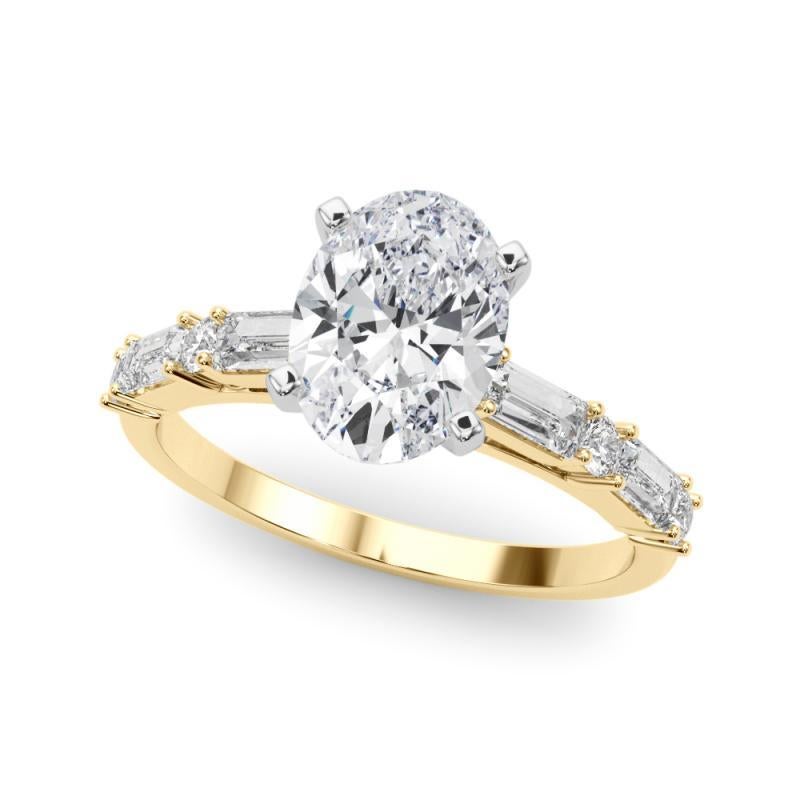Oval Cut GIA 1.30ct Oval Round & Baguette Channel Band 18K Yellow Gold Diamond Ring For Sale