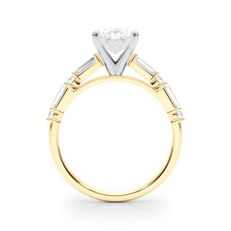 GIA 1.30ct Oval Round & Baguette Channel Band 18K Yellow Gold Diamond Ring In New Condition For Sale In New York, NY