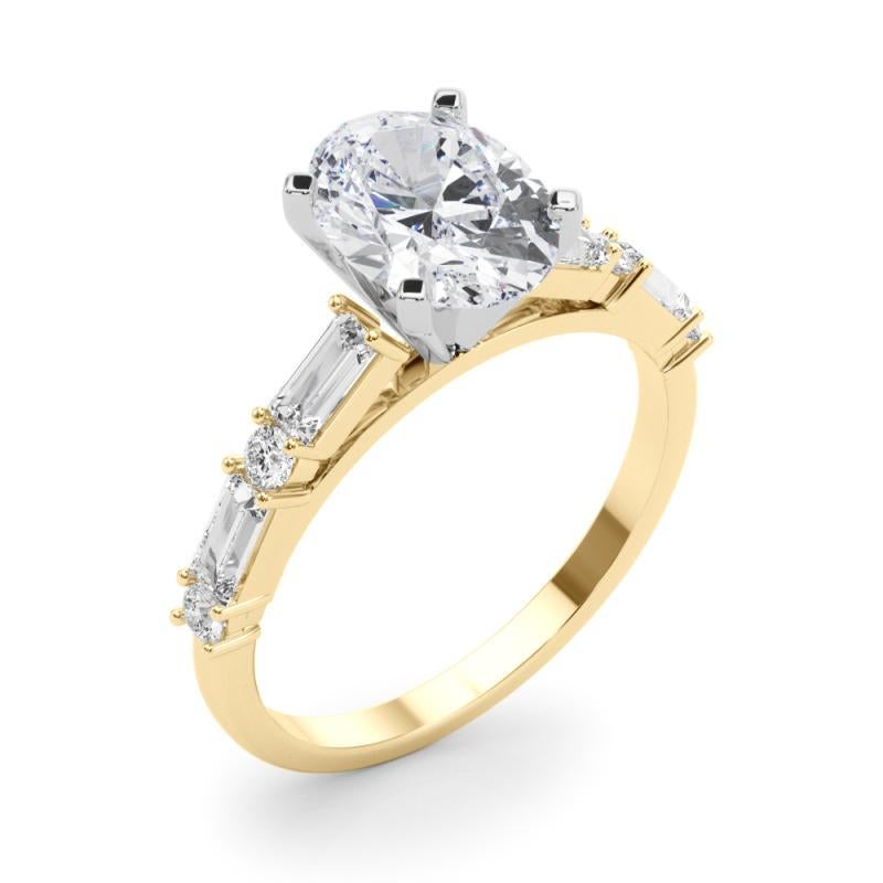 Women's GIA 1.30ct Oval Round & Baguette Channel Band 18K Yellow Gold Diamond Ring For Sale
