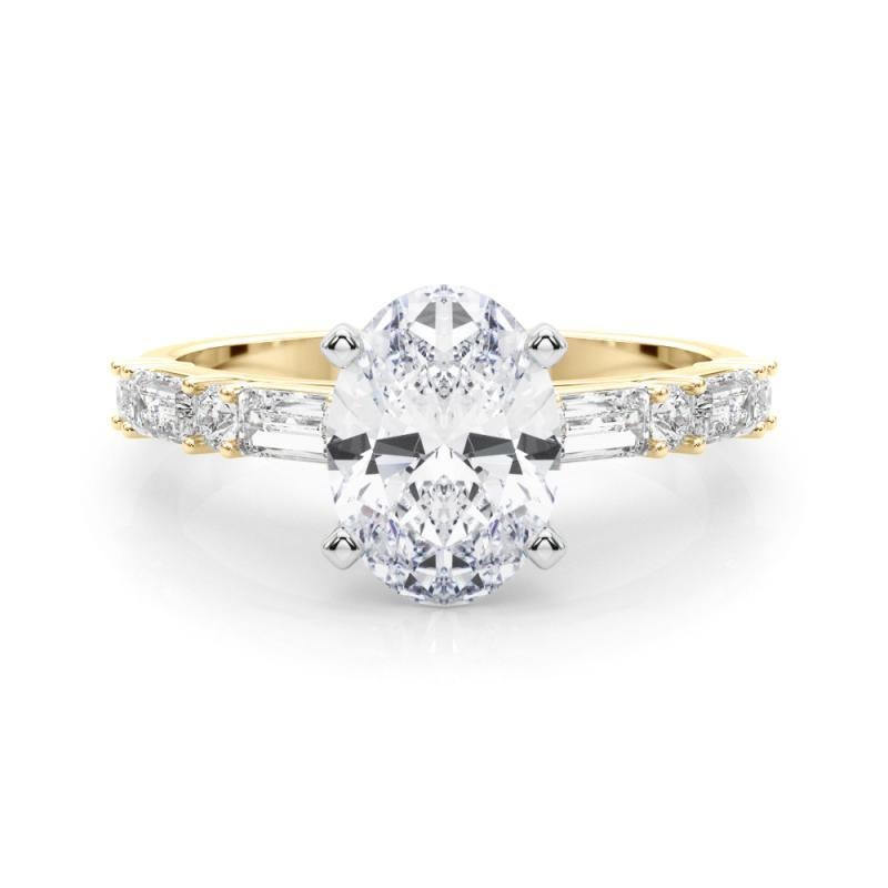 GIA 1.30ct Oval Round & Baguette Channel Band Bague diamant en or jaune 18K