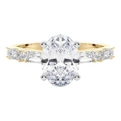 GIA 1.30ct Oval Round & Baguette Channel Band 18K Yellow Gold Diamond Ring