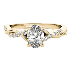 GIA Anillo de diamantes de oro amarillo de 18 quilates con solitario oval de 1,30 quilates enrejado enredadera retorcida