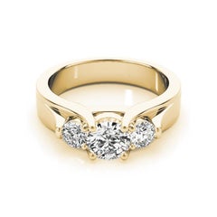 GIA 1.30ct Round 3-Stone Beveled Band Cathedral 18K Yellow Gold Diamond Ring