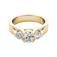 GIA 1.30ct Round 3-Stone Beveled Band Cathedral 18K Yellow Gold Diamond Ring