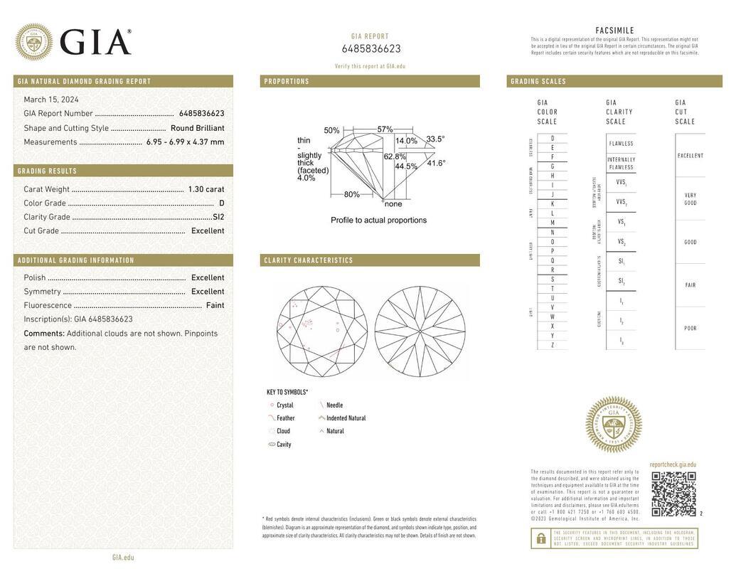 Contemporain GIA 1.30ct Round Solitaire Beveled Euro Shank 18K White Gold Diamond Ring en vente