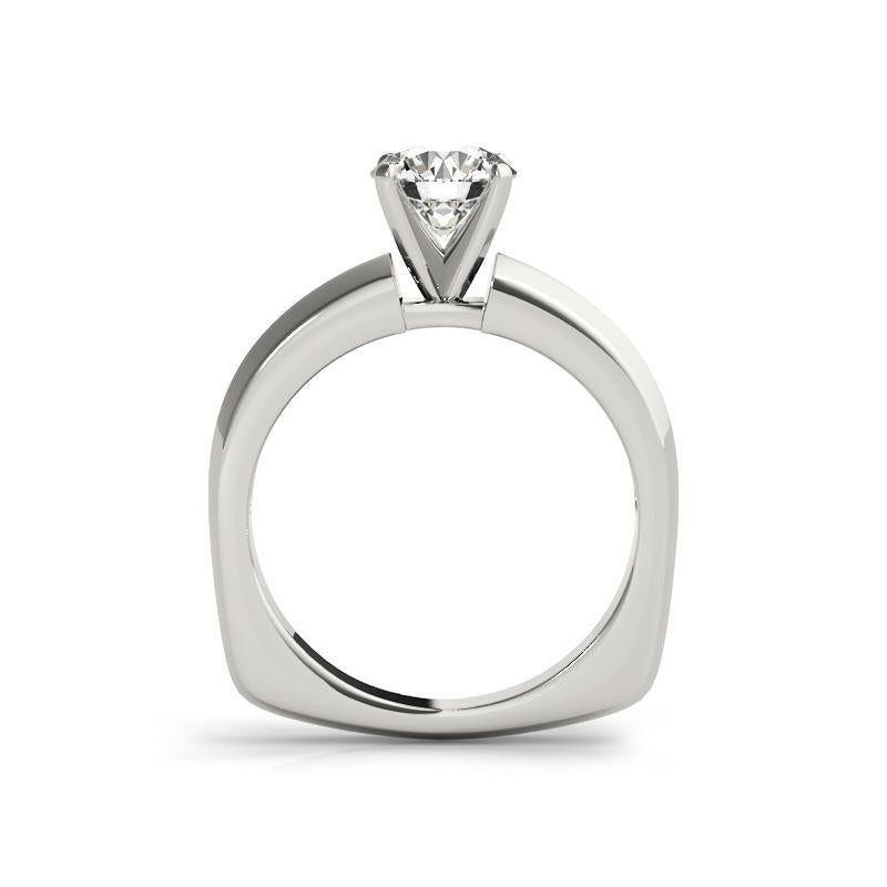 Taille ronde GIA 1.30ct Round Solitaire Beveled Euro Shank 18K White Gold Diamond Ring en vente