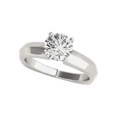 GIA 1.30ct Round Solitaire Beveled Euro Shank 18K White Gold Diamond Ring