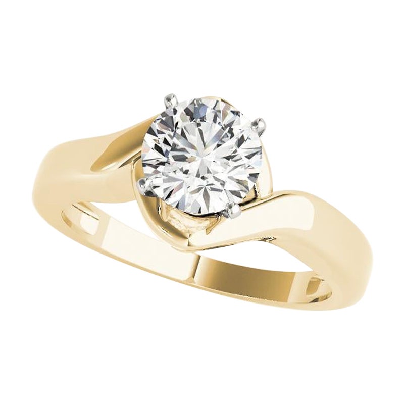 GIA 1,30ct Solitario rotondo contemporaneo Anello con diamante a spirale in oro giallo 18K