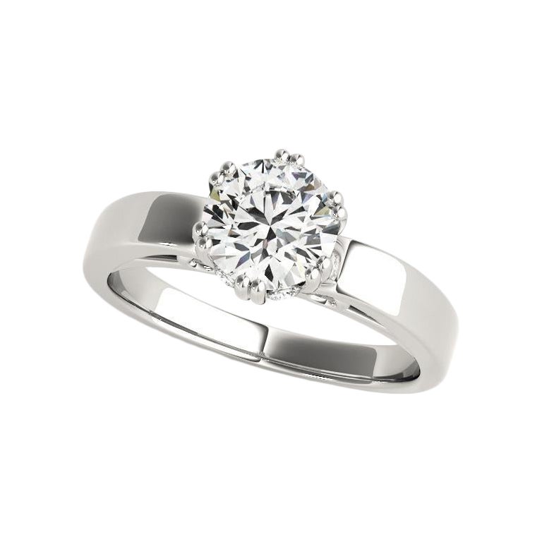 GIA 1,30 ct Diamante redondo solitario secreto tulipán Anillo de diamantes de oro blanco de 18 quilates en venta