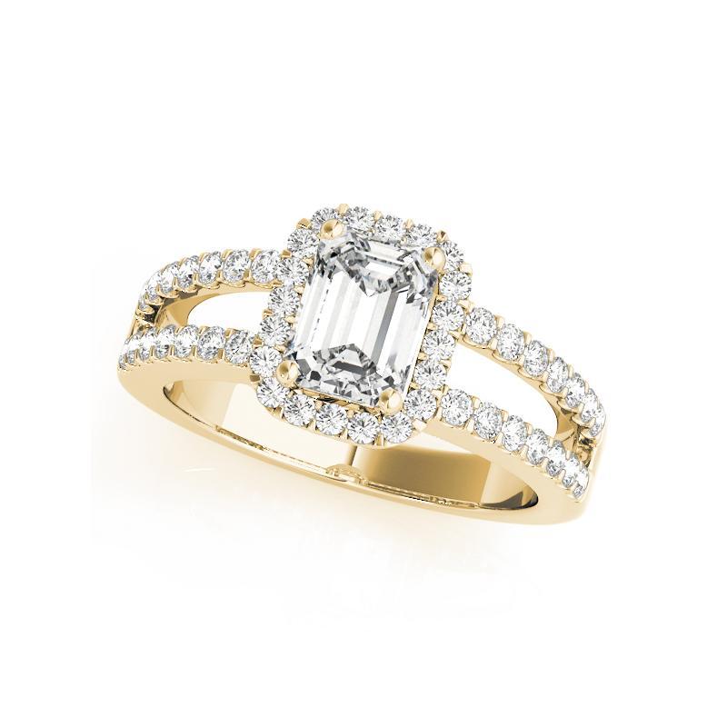 Taglio smeraldo GIA 1,31 Carati Halo Emerald Filigree Split Shank Anello con diamanti in oro giallo 18K in vendita