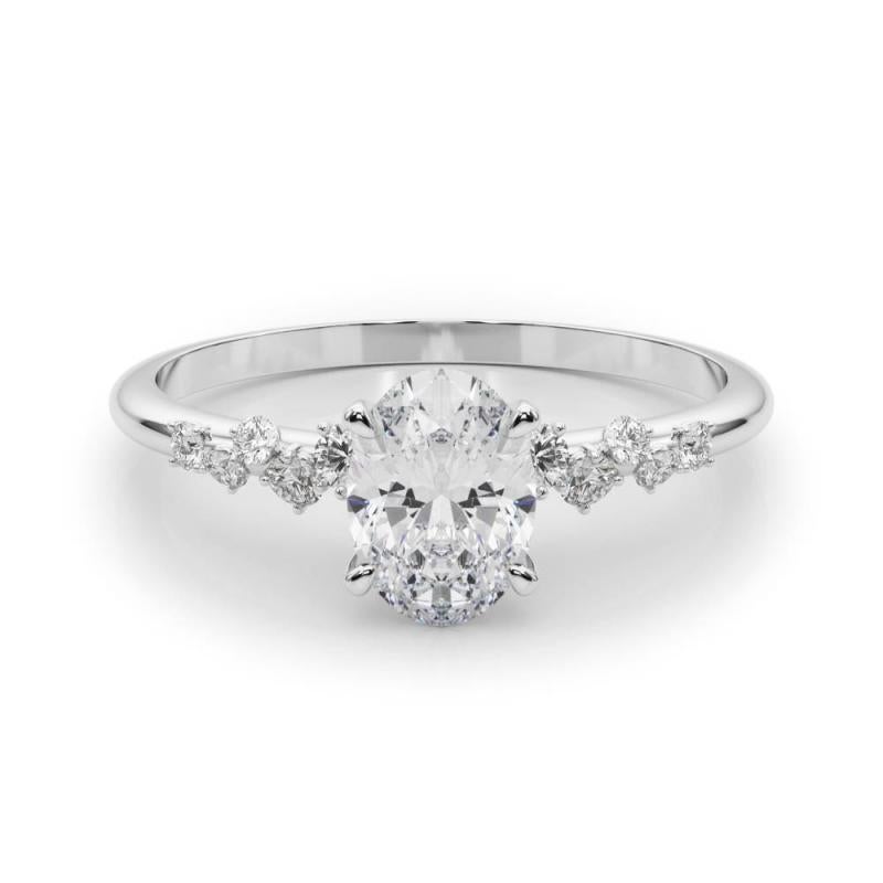 GIA 1,31 Karat Oval Cluster Trellis Solitär 18K Weißgold Diamantring im Angebot