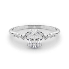 GIA 1,31 Karat Oval Cluster Trellis Solitär 18K Weißgold Diamantring