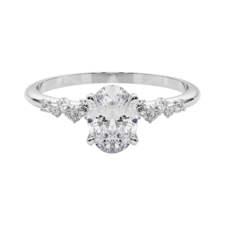 GIA 1.31 Carat Oval Cluster Trellis Solitaire 18K White Gold Diamond Ring