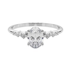GIA 1.31 Carat Oval Cluster Trellis Solitaire 18K White Gold Diamond Ring