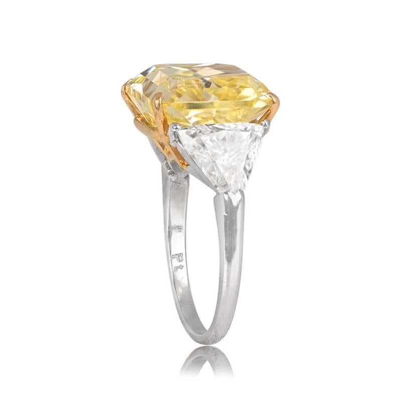 Art Deco GIA 13.15ct Radiant Cut Fancy Intense Yellow Diamond Engagement Ring, Platinum For Sale