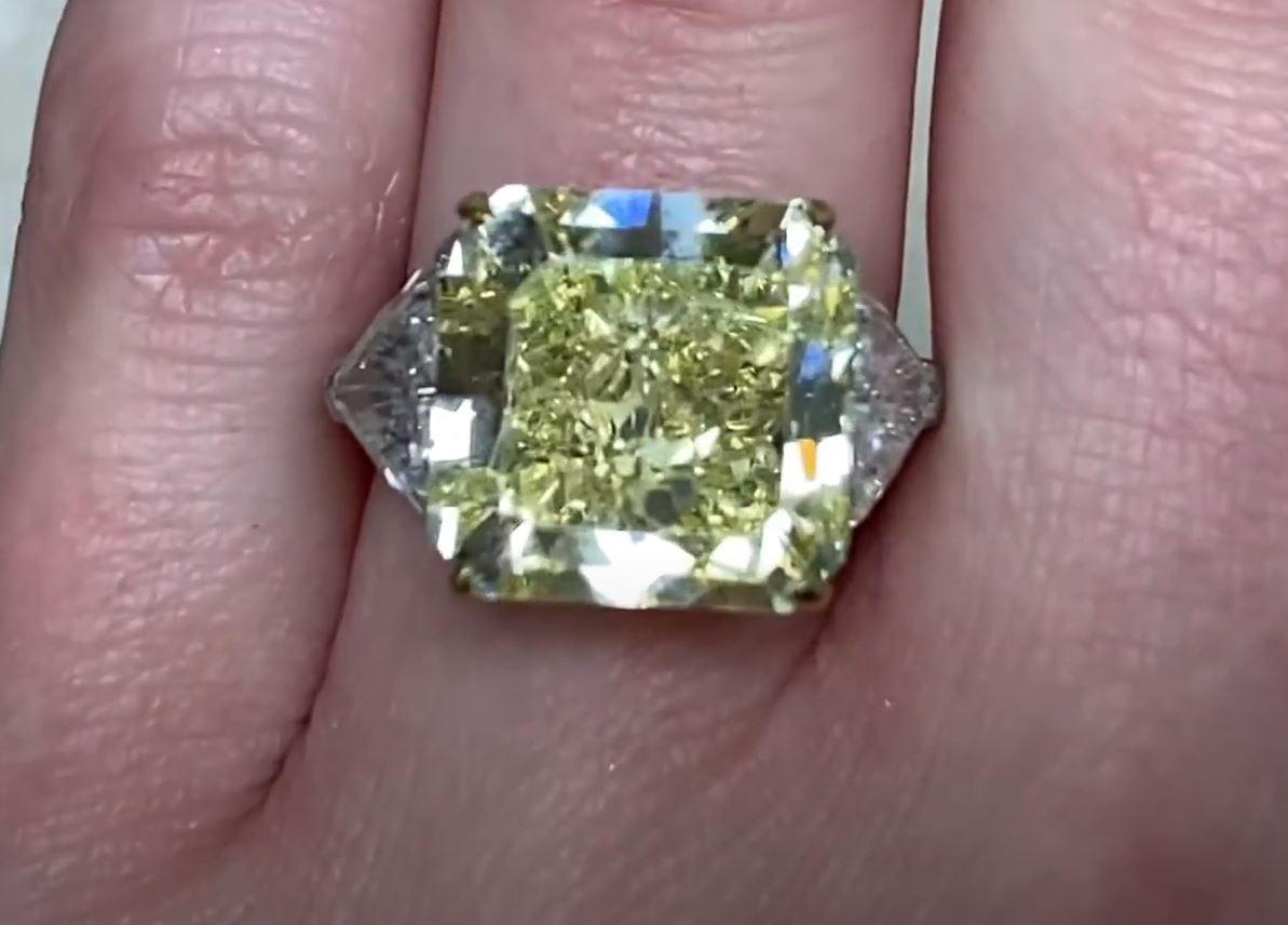 Women's GIA 13.15ct Radiant Cut Fancy Intense Yellow Diamond Engagement Ring, Platinum For Sale