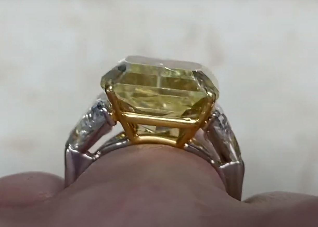 GIA 13.15ct Radiant Cut Fancy Intense Yellow Diamond Engagement Ring, Platinum For Sale 3