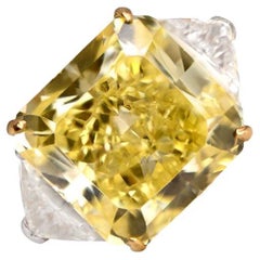 Bague de fiançailles de fantaisie en platine avec diamant jaune intense taille radiant de 13,15 carats certifié GIA