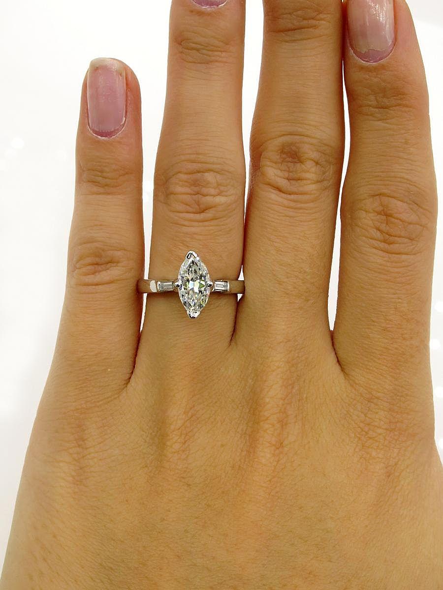GIA 1.31 Carat Classic Marquise Cut Diamond 3-Stone Wedding Plat/WG Ring 5