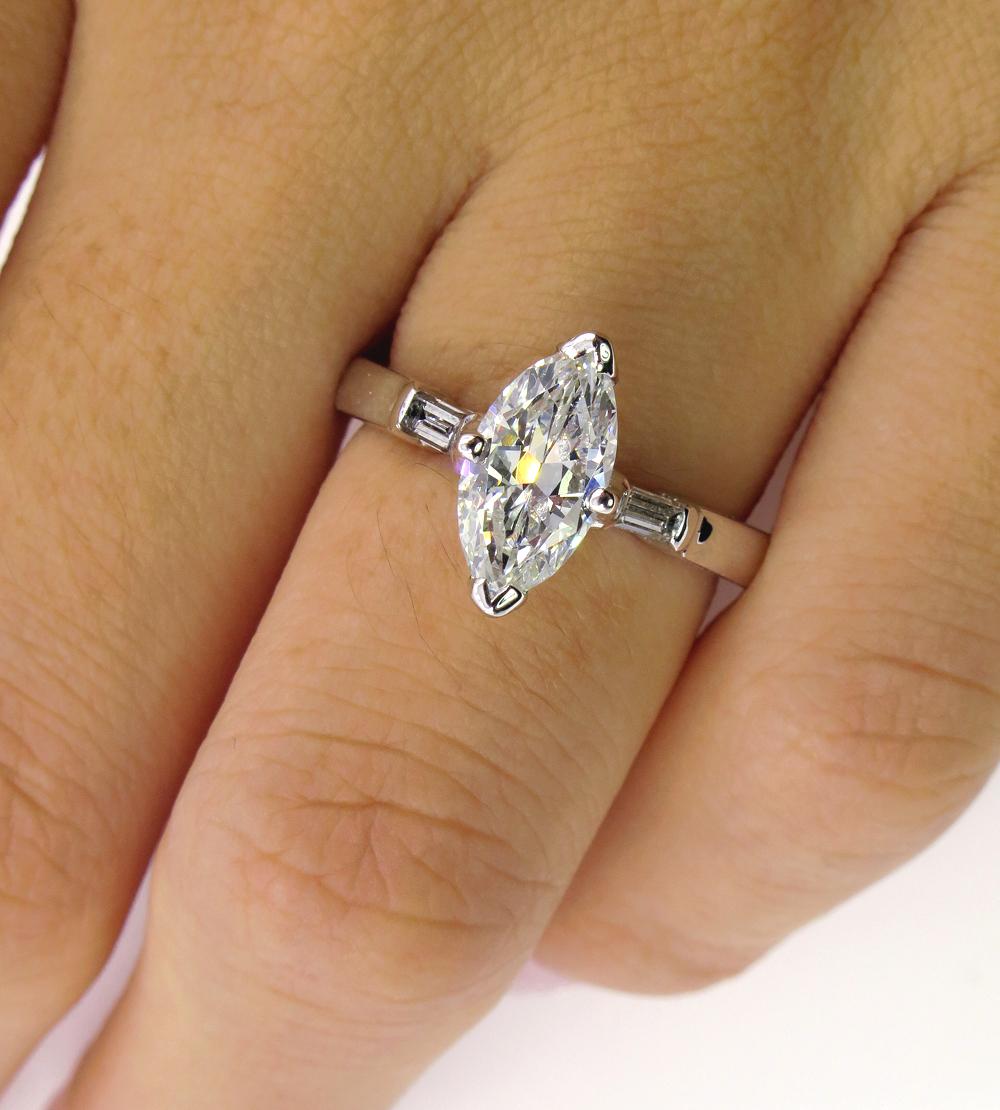 GIA 1.31 Carat Classic Marquise Cut Diamond 3-Stone Wedding Plat/WG Ring 6