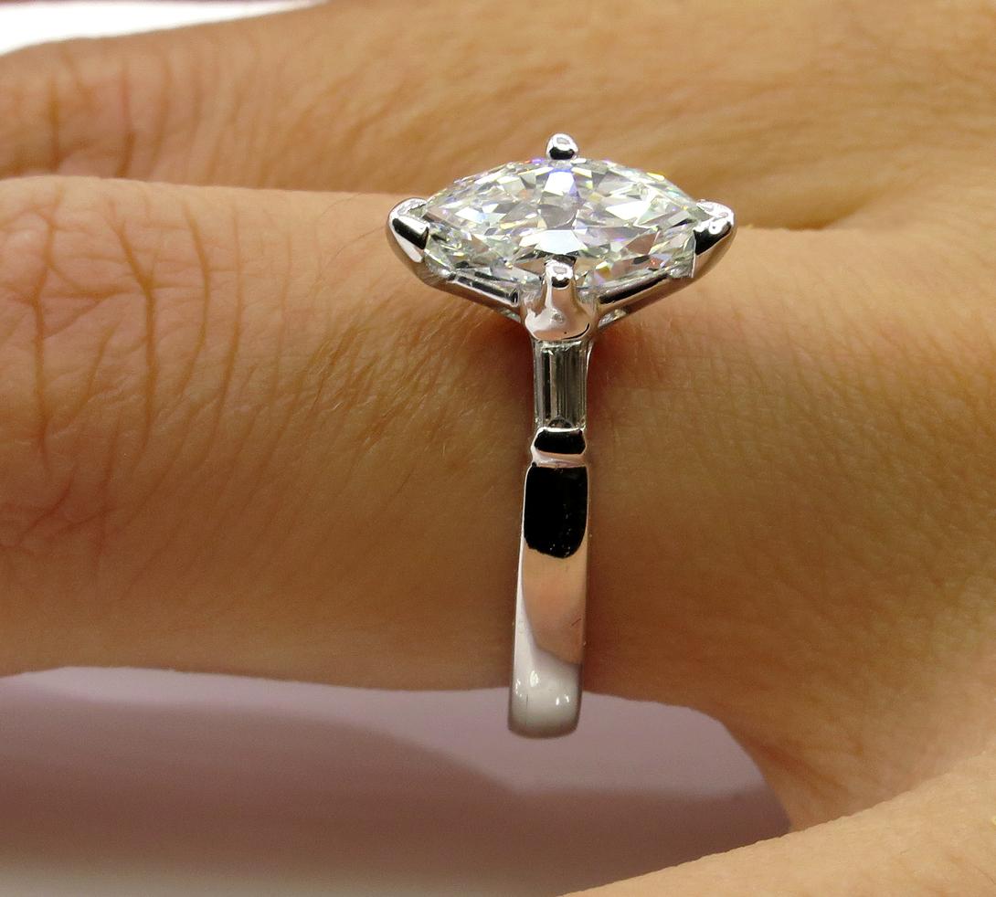 GIA 1.31 Carat Classic Marquise Cut Diamond 3-Stone Wedding Plat/WG Ring 11