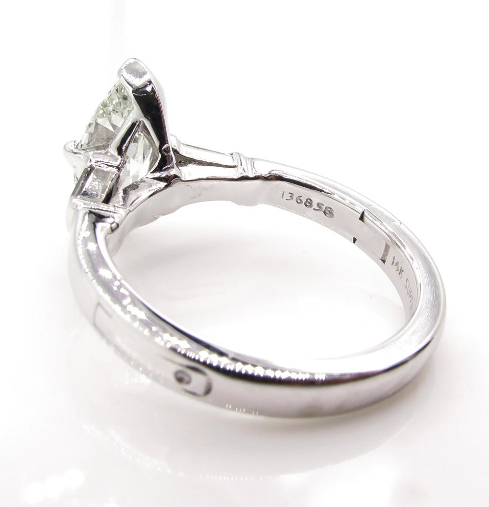 GIA 1.31 Carat Classic Marquise Cut Diamond 3-Stone Wedding Plat/WG Ring 1